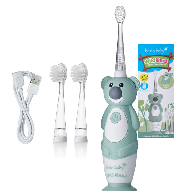 WildOnes Kylie Koala rechargeable childrens toothbrush in grey with white trim