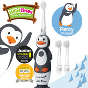 BrushBaby WildOnes Grey and White with Orange features Percy Penguin Rechargeable Toothbrush
