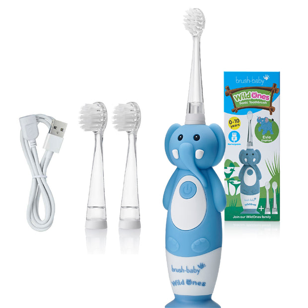 Звуковая электрическая зубная щетка Brush-Baby Sonic WildOnes Слон 0-10 лет
