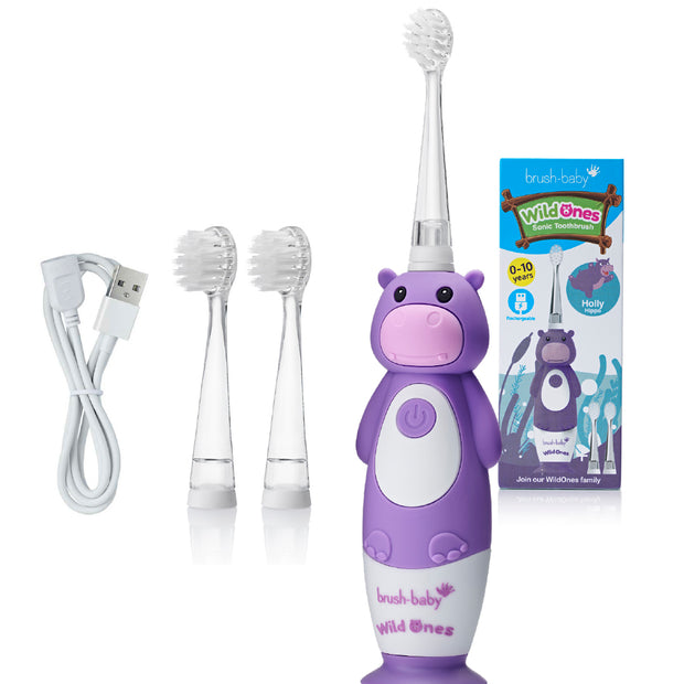 Звуковая электрическая зубная щетка Brush-Baby Sonic WildOnes Бегемот 0-10 лет