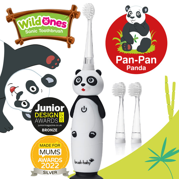 Pan Pan Panda WildOnes Rechargeable Toothbrush in Black and White by BrushBaby